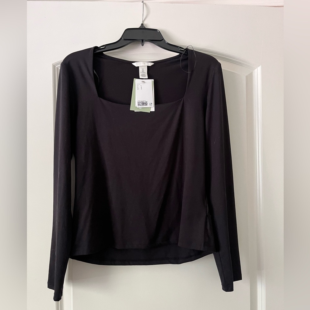 H&M Black Long Sleeve Boat Neck Top